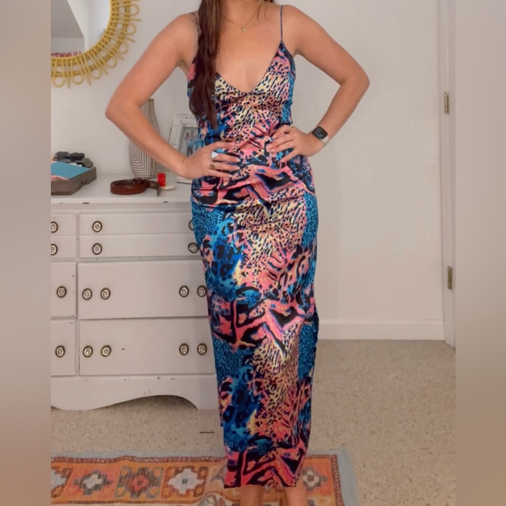 Multi-Animal Print Silk Midi Dress